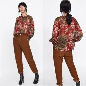 Zara Patchwork Metallic Printed Blouse